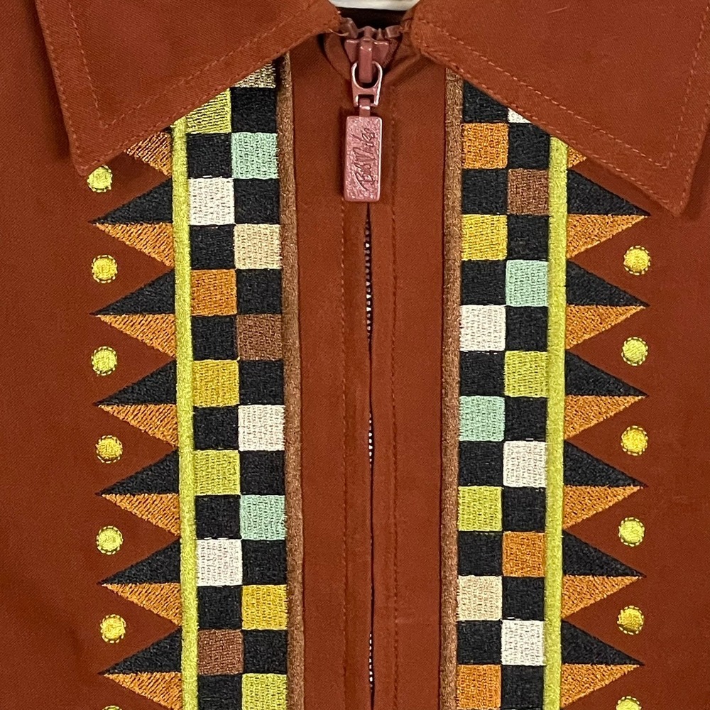 VTG Bob Mackie Wearable Art L 2pc Set Rust Embroidered Jacket Pants Hong‎ Kong - Picture 5 of 16